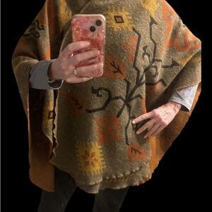 Brown and Orange Patterned Poncho